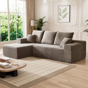 English Elm 107-Inch Corduroy Modular Sectional Sofa with Reversible Chaise for Open Living Spaces Brown - A W2564S00075