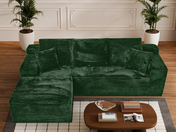 English Elm 107-Inch Corduroy Modular Sectional Reversible Chaise Plush Cloud Cushion Lounge Sofa W2564S00076