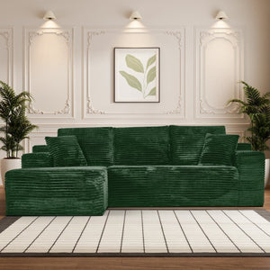 English Elm 107-Inch Corduroy Modular Sectional Reversible Chaise Plush Cloud Cushion Lounge Sofa W2564S00076