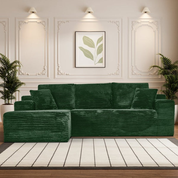English Elm 107-Inch Corduroy Modular Sectional Reversible Chaise Plush Cloud Cushion Lounge Sofa W2564S00076