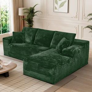 English Elm 107-Inch Corduroy Modular Sectional Sofa with Reversible Chaise for Open Living Spaces Green W2564S00077