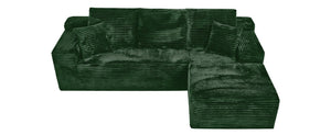 English Elm 107-Inch Corduroy Modular Sectional Sofa with Reversible Chaise for Open Living Spaces Green W2564S00077