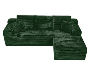 English Elm 107-Inch Corduroy Modular Sectional Sofa with Reversible Chaise for Open Living Spaces Green W2564S00077