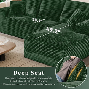 English Elm 107-Inch Corduroy Modular Sectional Sofa with Reversible Chaise for Open Living Spaces Green W2564S00077
