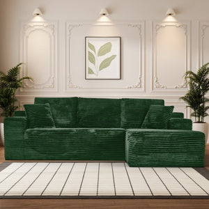 English Elm 107-Inch Corduroy Modular Sectional Sofa with Reversible Chaise for Open Living Spaces Green W2564S00077