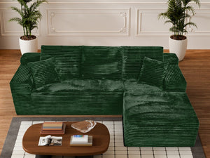 English Elm 107-Inch Corduroy Modular Sectional Sofa with Reversible Chaise for Open Living Spaces Green W2564S00077