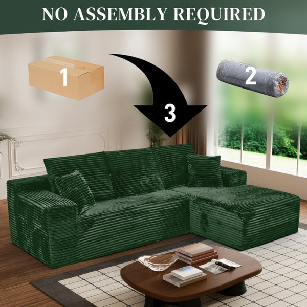 English Elm 107-Inch Corduroy Modular Sectional Sofa with Reversible Chaise for Open Living Spaces Green W2564S00077