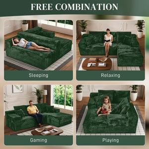 English Elm 107-Inch Corduroy Modular Sectional Sofa with Reversible Chaise for Open Living Spaces Green W2564S00077