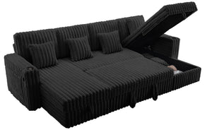 English Elm Oversized U-shaped Corduroy Sectional with Pull Out Sleeper Storage Chaise Usb Ports Black W2564S00080