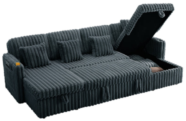 English Elm U Shaped Corduroy Plush Sectional Sleeper with Dual Storage Chaise and Built in Usb W2564S00099