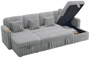 English Elm U Shaped Corduroy Sectional with Pull Out Sleeper Dual Storage Chaise Usb Ports W2564S00101