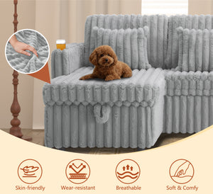 English Elm U Shaped Corduroy Sectional with Pull Out Sleeper Dual Storage Chaise Usb Ports W2564S00101