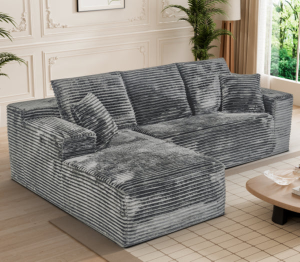 English Elm 107 Inch Modular Cloud Sectional Plush Corduroy Deep Seat Sofa for Spacious Living Rooms Dark Gray - B W2564S00112