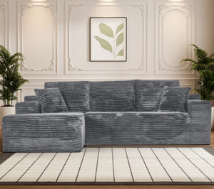 English Elm 107 Inch Modular Cloud Sectional Plush Corduroy Deep Seat Sofa for Spacious Living Rooms Dark Gray - B W2564S00112
