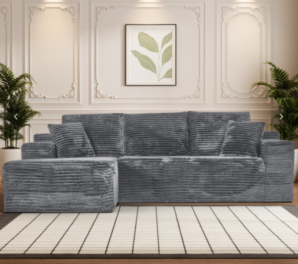 English Elm 107 Inch Modular Cloud Sectional Plush Corduroy Deep Seat Sofa for Spacious Living Rooms Dark Gray - B W2564S00112
