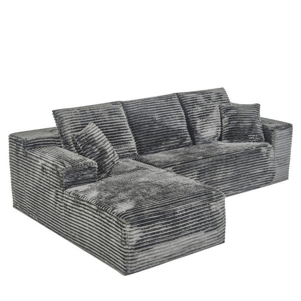 English Elm 107 Inch Modular Cloud Sectional Plush Corduroy Deep Seat Sofa for Spacious Living Rooms Dark Gray - B W2564S00112