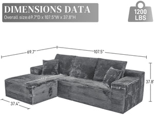 English Elm 107 Inch Modular Cloud Sectional Plush Corduroy Deep Seat Sofa for Spacious Living Rooms Dark Gray - B W2564S00112