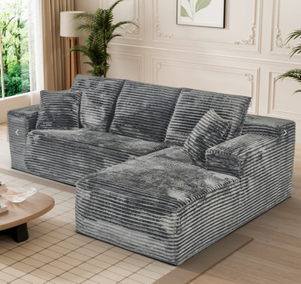 English Elm 107 Inch Modular Cloud Sectional Plush Corduroy Deep Seat Sofa for Spacious Living Rooms Dark Gray - A W2564S00113