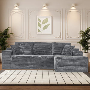 English Elm 107 Inch Modular Cloud Sectional Plush Corduroy Deep Seat Sofa for Spacious Living Rooms Dark Gray - A W2564S00113
