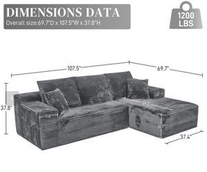 English Elm 107 Inch Modular Cloud Sectional Plush Corduroy Deep Seat Sofa for Spacious Living Rooms Dark Gray - A W2564S00113