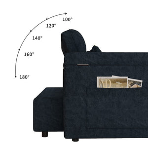 English Elm 65-Inch Velvet Folding Sofa Bed with Adjustable Backrest Storage Bag and Foam Cushioning Blue W2564S00133