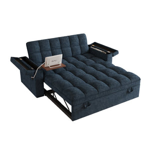 English Elm 65-Inch Velvet Folding Sofa Bed with Adjustable Backrest Storage Bag and Foam Cushioning Blue W2564S00133