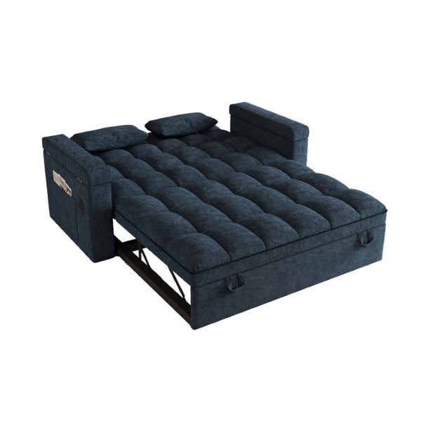 English Elm 65-Inch Velvet Folding Sofa Bed with Adjustable Backrest Storage Bag and Foam Cushioning Blue W2564S00133