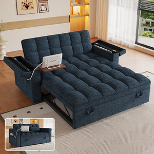 English Elm 65-Inch Velvet Folding Sofa Bed with Adjustable Backrest Storage Bag and Foam Cushioning Blue W2564S00133