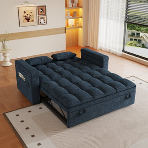 English Elm 65-Inch Velvet Folding Sofa Bed with Adjustable Backrest Storage Bag and Foam Cushioning Blue W2564S00133