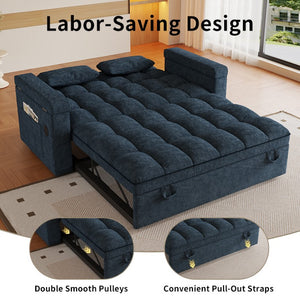 English Elm 65-Inch Velvet Folding Sofa Bed with Adjustable Backrest Storage Bag and Foam Cushioning Blue W2564S00133