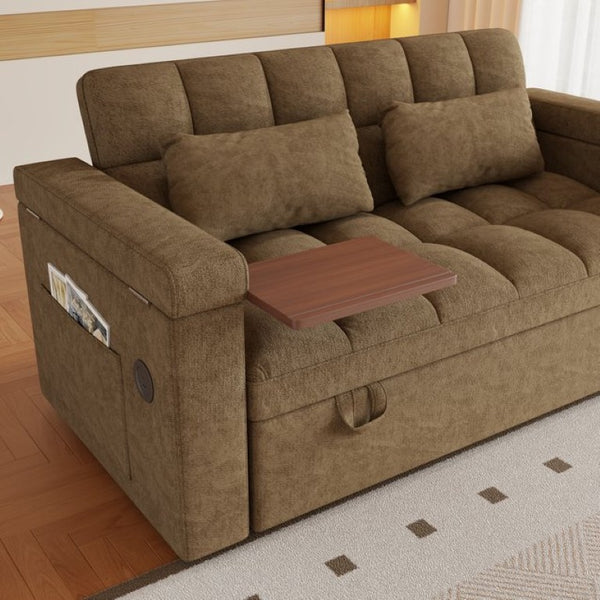 English Elm 65-Inch Velvet Folding Sofa Bed with Adjustable Backrest Storage Bag and Foam Cushioning Khaki W2564S00134