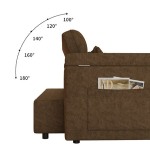 English Elm 65-Inch Velvet Folding Sofa Bed with Adjustable Backrest Storage Bag and Foam Cushioning Khaki W2564S00134