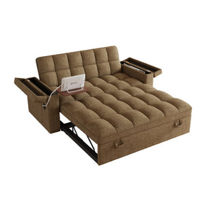 English Elm 65-Inch Velvet Folding Sofa Bed with Adjustable Backrest Storage Bag and Foam Cushioning Khaki W2564S00134