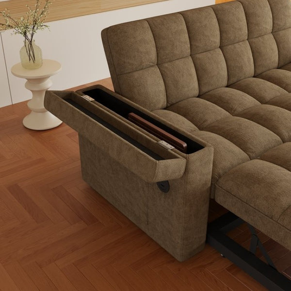English Elm 65-Inch Velvet Folding Sofa Bed with Adjustable Backrest Storage Bag and Foam Cushioning Khaki W2564S00134
