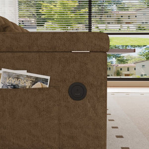 English Elm 65-Inch Velvet Folding Sofa Bed with Adjustable Backrest Storage Bag and Foam Cushioning Khaki W2564S00134
