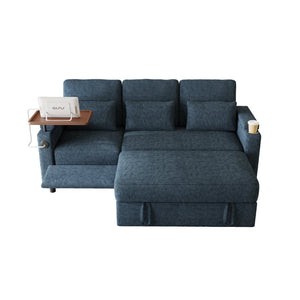 English Elm 83-inch Convertible Chenille Sleeper Sofa with Usb Ports Adjustable Recline and Storage Blue W2564S00141