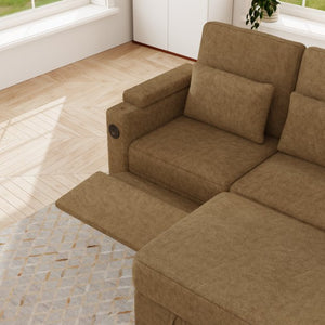 English Elm 83-inch Convertible Chenille Sleeper Sofa with Usb Ports Adjustable Recline and Storage Khaki W2564S00142