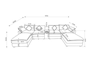English Elm 141-inch U-shaped Sectional Sofa Set Woolen Upholstery with Console and Pillows Green W2564S00146
