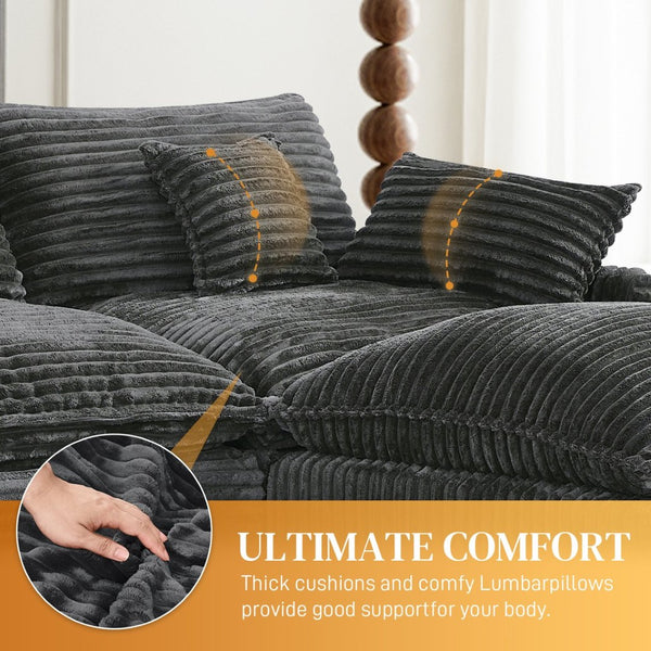 English Elm 141-inch U-shaped Sectional Sofa Set Woolen Upholstery with Console and Pillows Light Gray W2564S00147