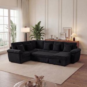 English Elm 103-inch Corduroy U-shaped Sectional Sofa with Sleeper Pull-out and Corner Table W2564S00150