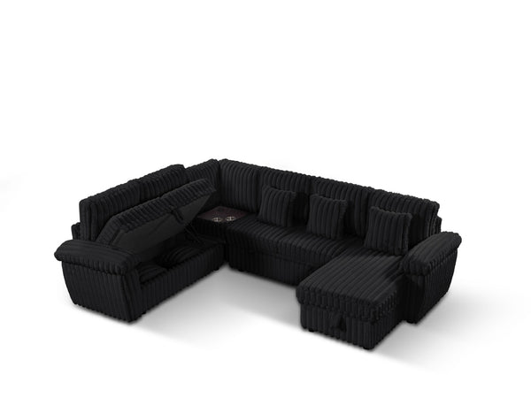 English Elm 103-inch Corduroy U-shaped Sectional Sofa with Sleeper Pull-out and Corner Table W2564S00150