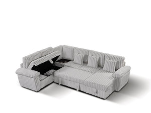 English Elm 103-inch U-shaped Corduroy Sectional with Sleeper Storage and Built-in Coffee Table W2564S00151