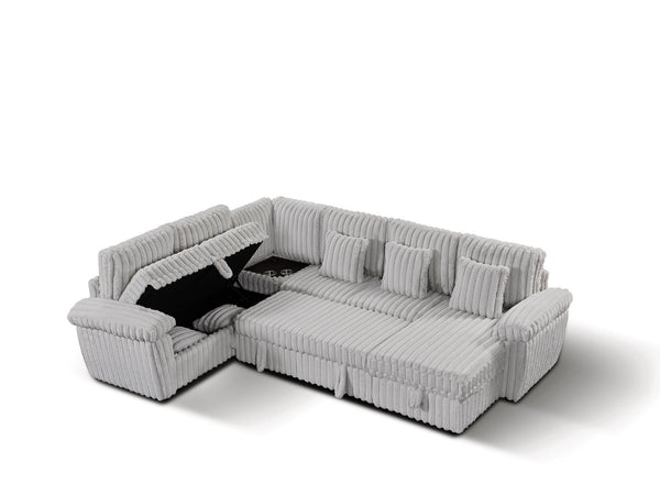 English Elm 103-inch U-shaped Corduroy Sectional with Sleeper Storage and Built-in Coffee Table W2564S00151