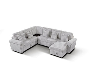 English Elm 103-inch U-shaped Corduroy Sectional with Sleeper Storage and Built-in Coffee Table W2564S00151