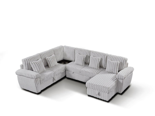 English Elm 103-inch U-shaped Corduroy Sectional with Sleeper Storage and Built-in Coffee Table W2564S00151