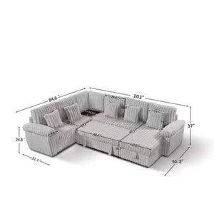 English Elm 103-inch U-shaped Corduroy Sectional with Sleeper Storage and Built-in Coffee Table W2564S00151