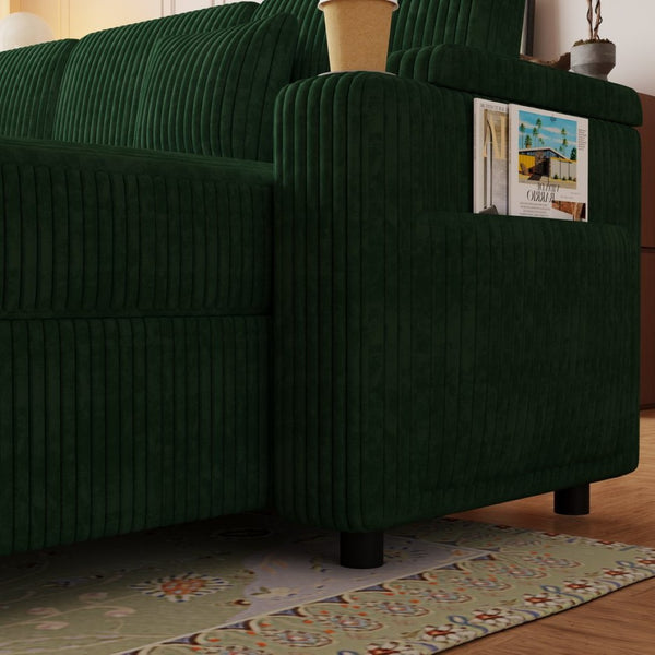English Elm 100-inch Corduroy U-shaped Sectional Sleeper Sofa with Storage and Usb Charging W2564S00152