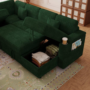 English Elm 100-inch Corduroy U-shaped Sectional Sleeper Sofa with Storage and Usb Charging W2564S00152