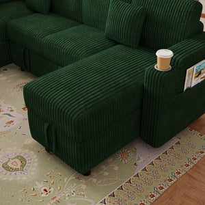 English Elm 100-inch Corduroy U-shaped Sectional Sleeper Sofa with Storage and Usb Charging W2564S00152
