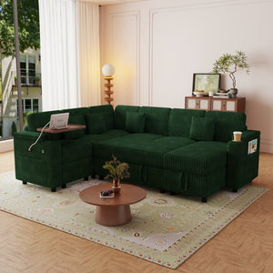 English Elm 100-inch Corduroy U-shaped Sectional Sleeper Sofa with Storage and Usb Charging W2564S00152